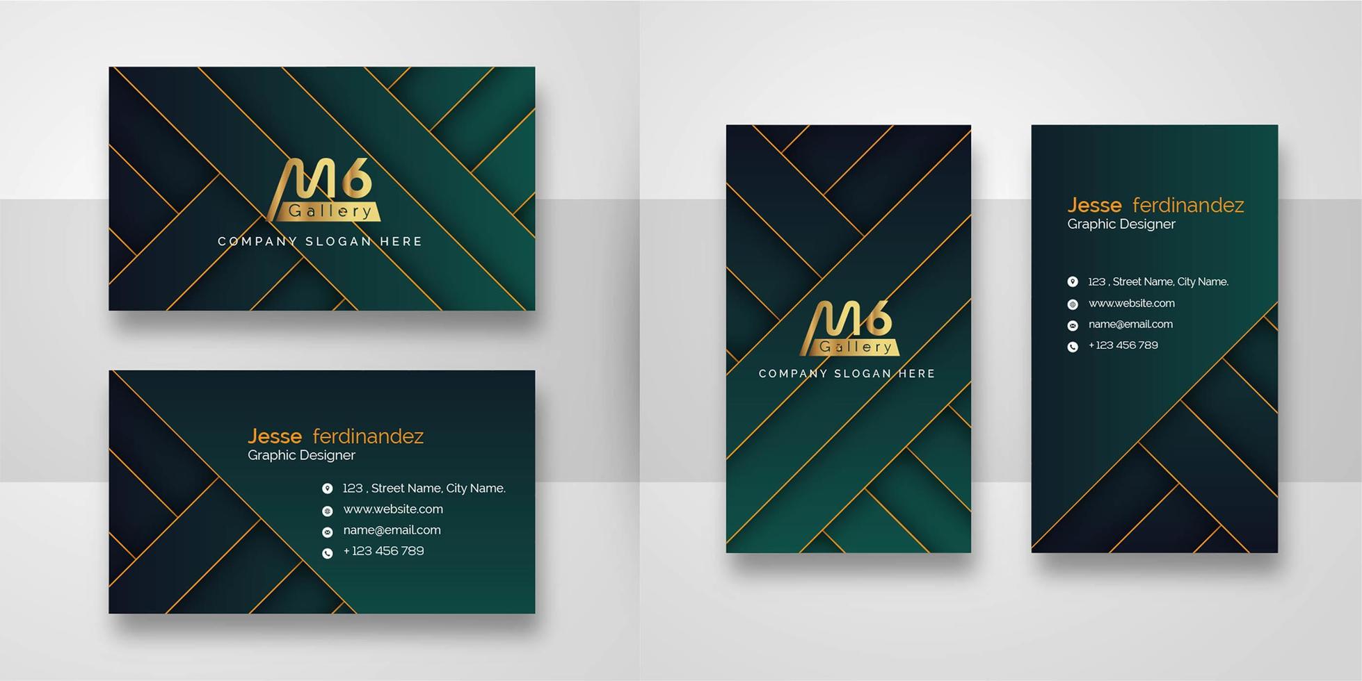 Abstract Green and Gold Line Business Card Template vector