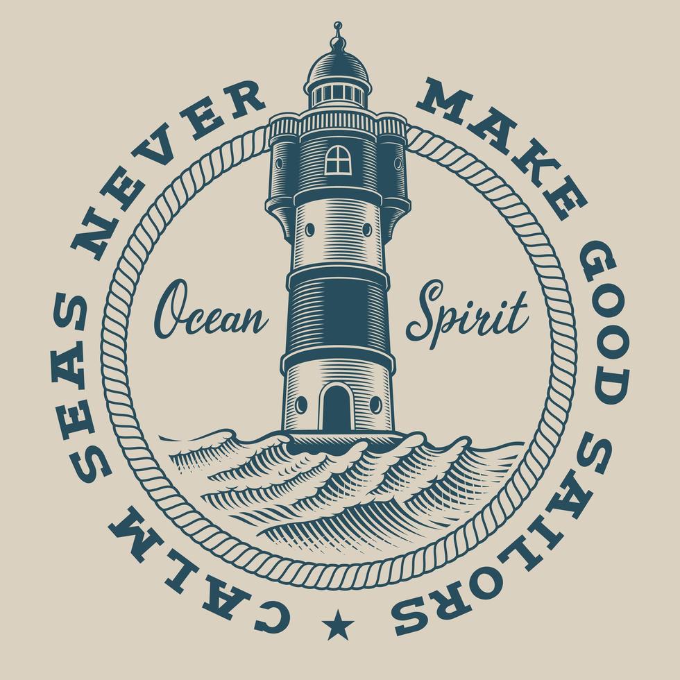 Vintage nautical emblem with a lighthouse vector