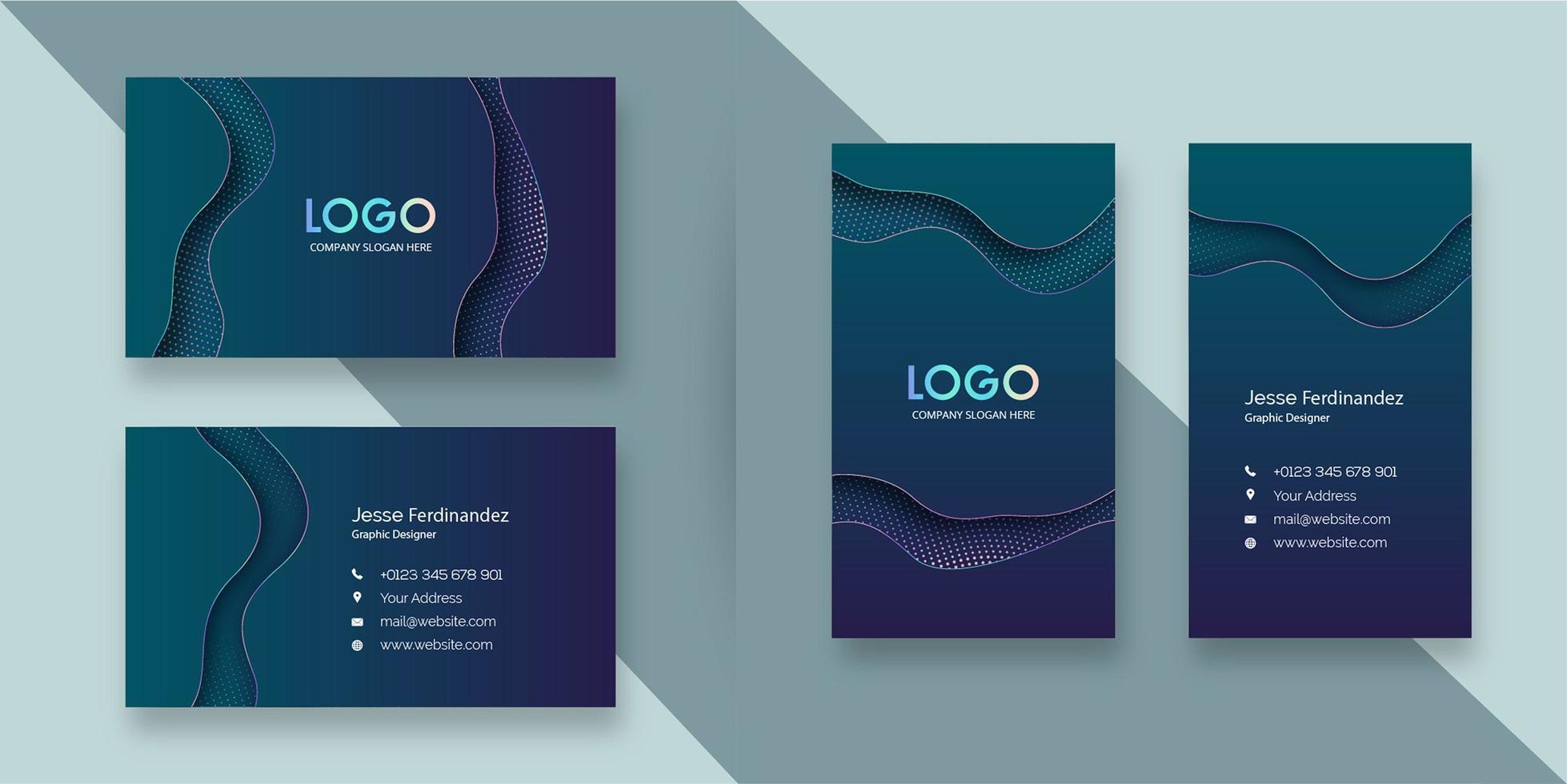 Abstract greenish paper cut style business card template vector