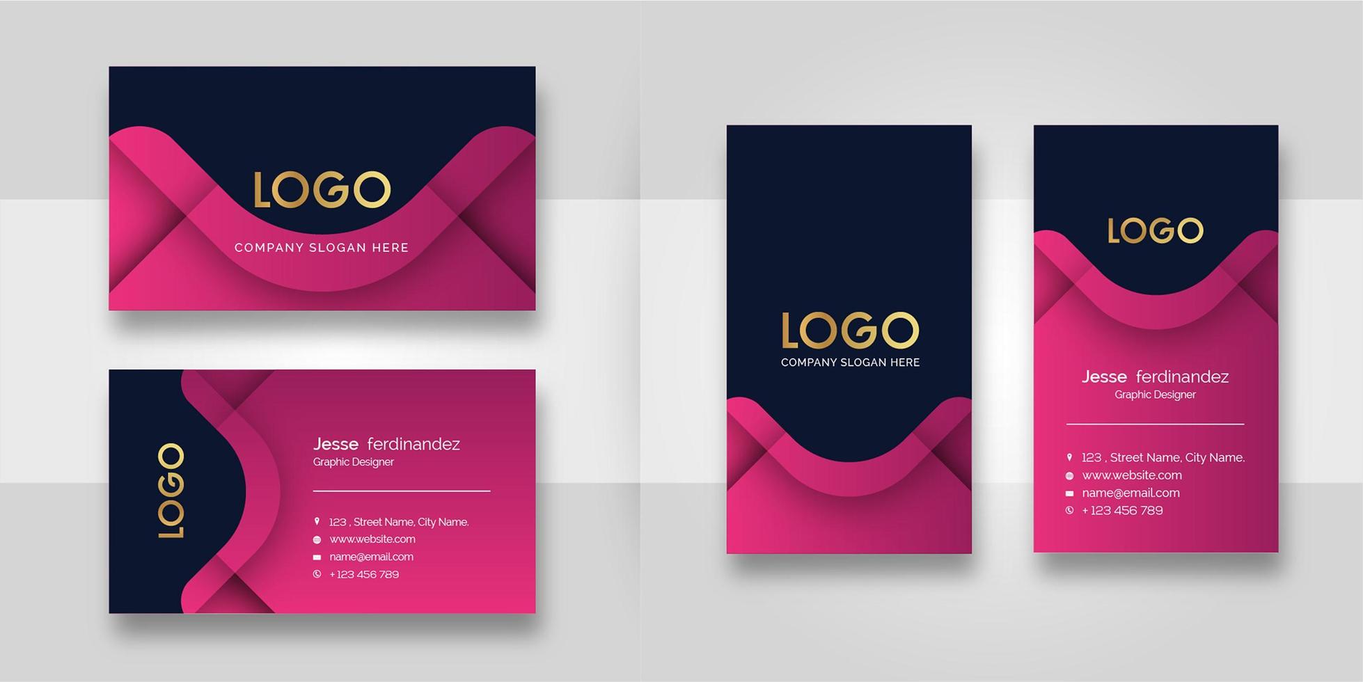 Modern Pink Shape Business Card Template vector