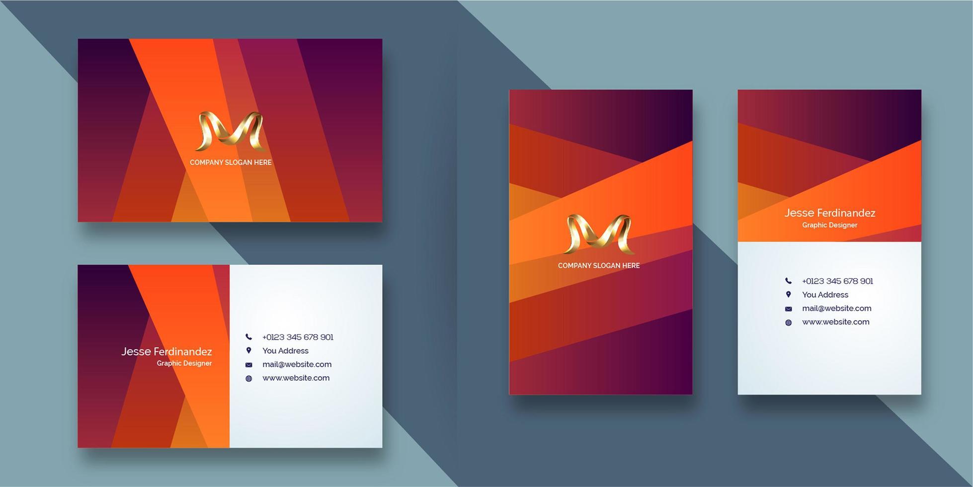Abstract orange gradient layer style business card template vector