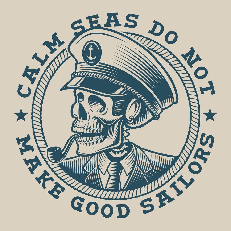 Illustration of a captain skull in vintage style vector