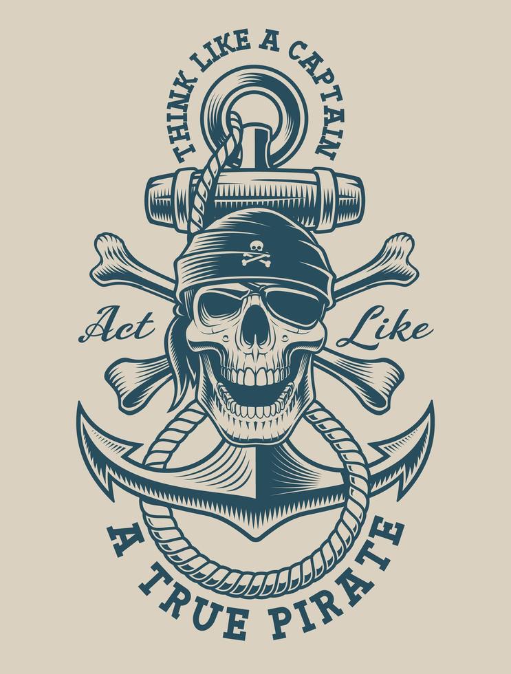 Illustration of a pirate skull with vintage anchor vector