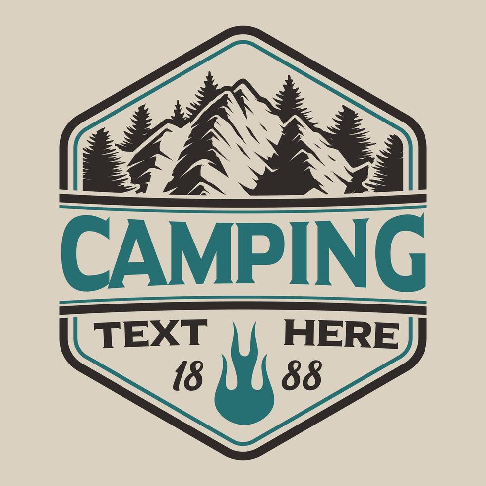 Diseño de camiseta con montañas en estilo vintage sobre el tema del camping. vector