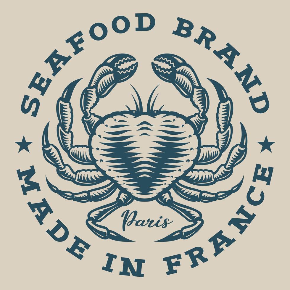 Nautical badge with a crab in engraved style vector