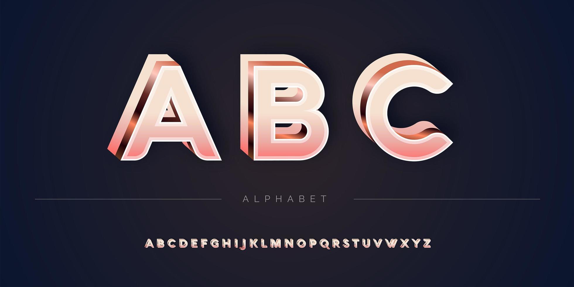 Layered rose gold 3D alphabet set vector