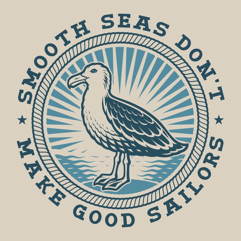 Vintage nautical emblem with a seagull vector