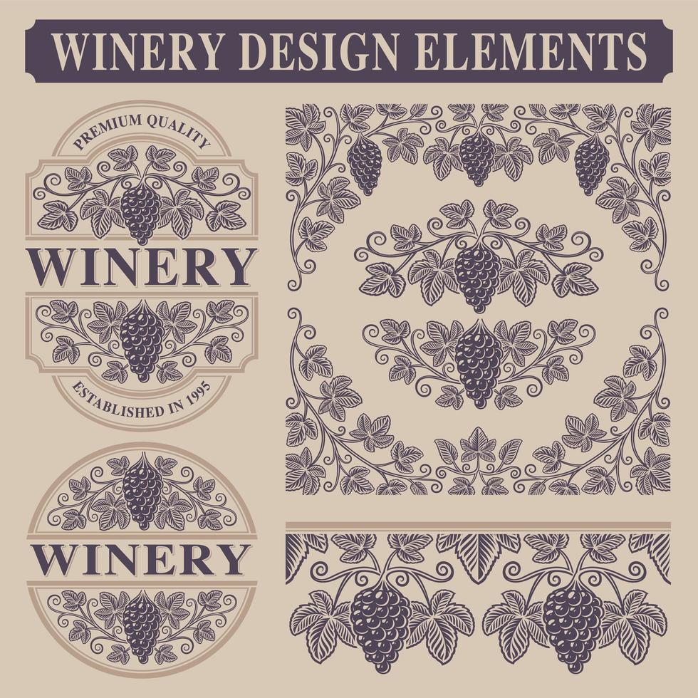 Set of vintage design elements for winery vector