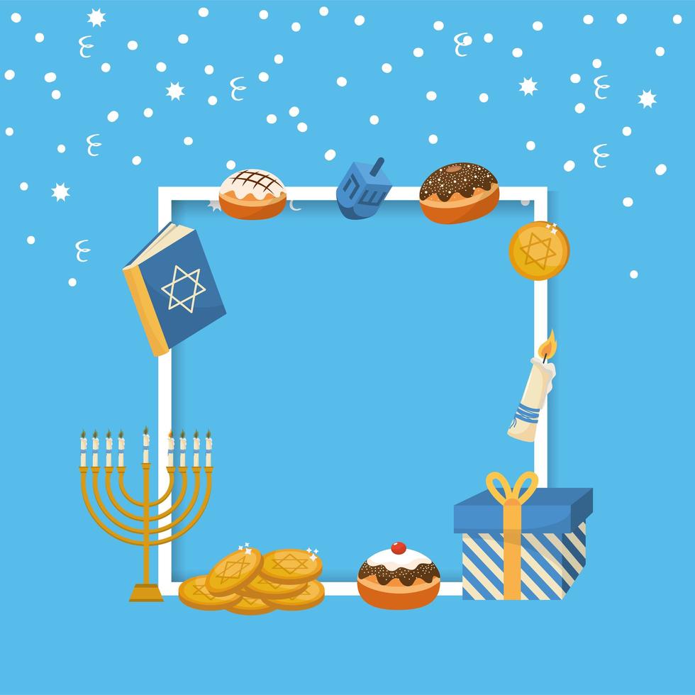 decoración del marco de hanukkah para celebración tradicional vector