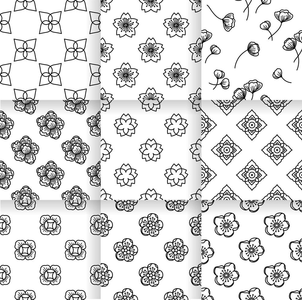 Flower seamless pattern set vector