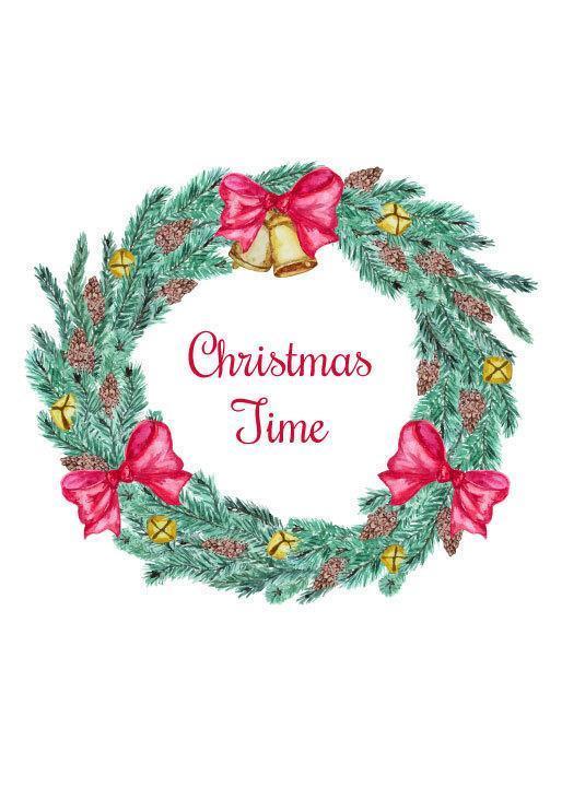 Christmas Time Wreath with bows and bells vector