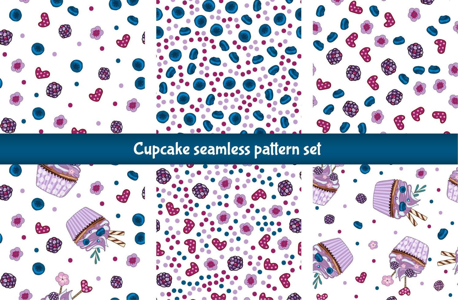 cupcake seamless pattern set vector