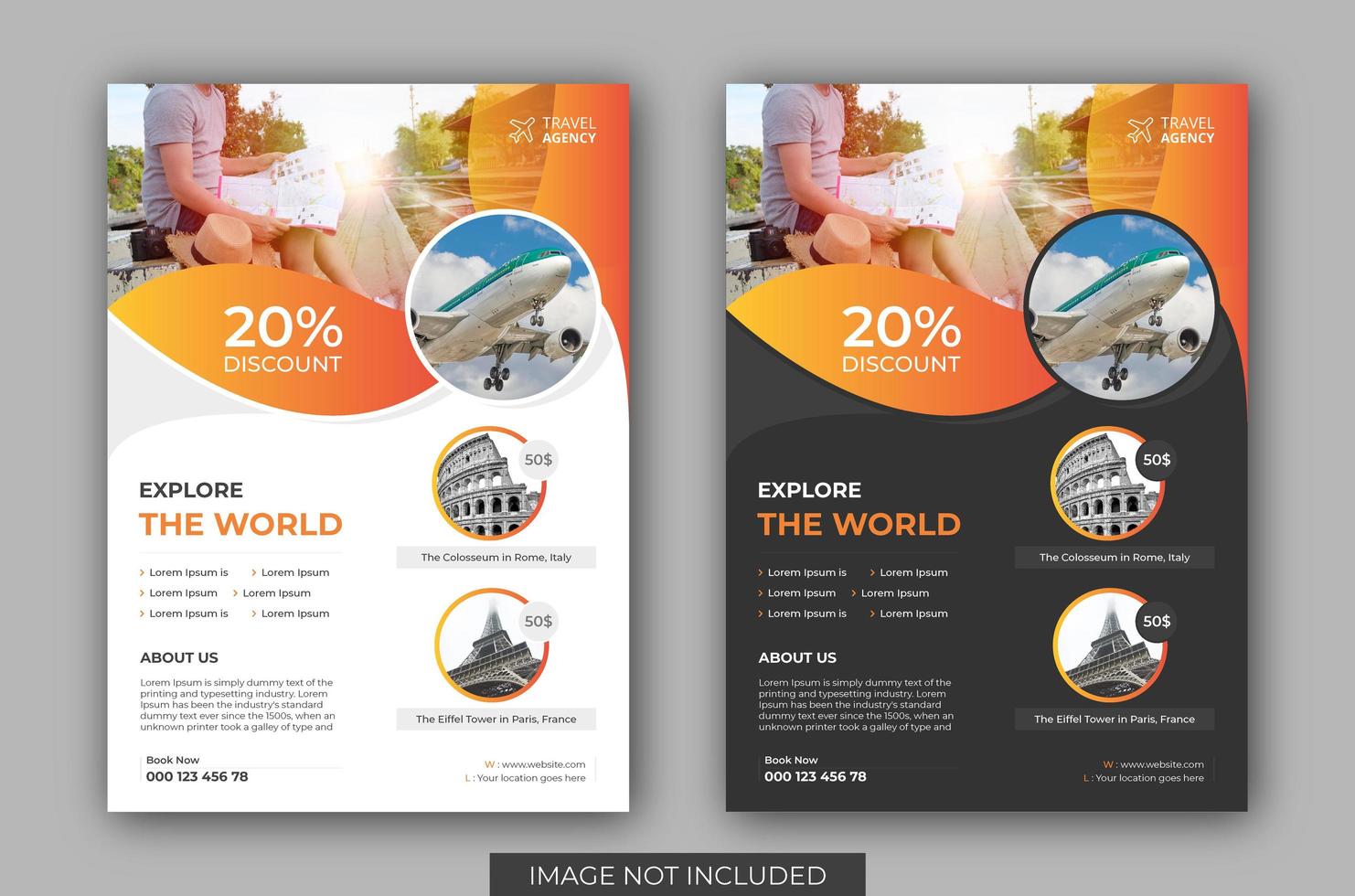 Tours and travel flyer template vector