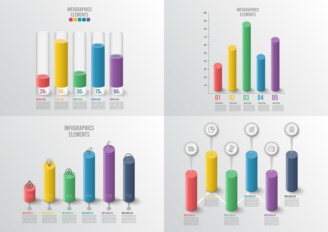 Conjunto de gráficos y tablas. Concepto de negocio de infografía con 4, 5 opciones vector