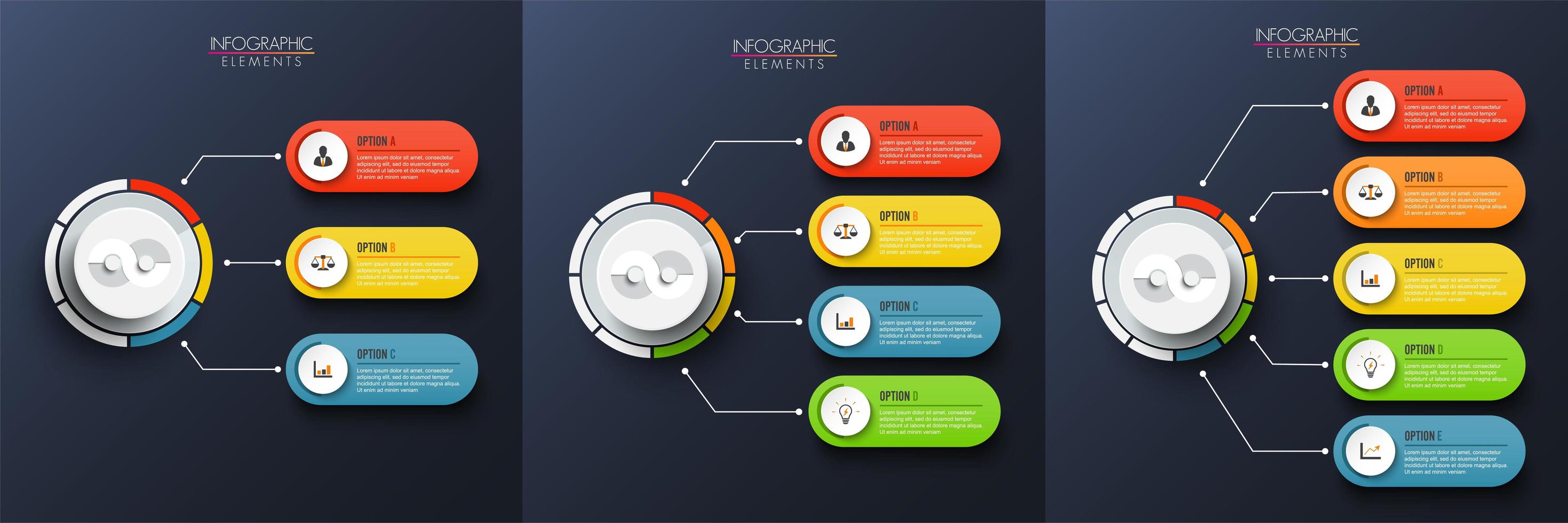 Conjunto de plantilla de infografía gráfica con etiqueta, círculos integrados vector