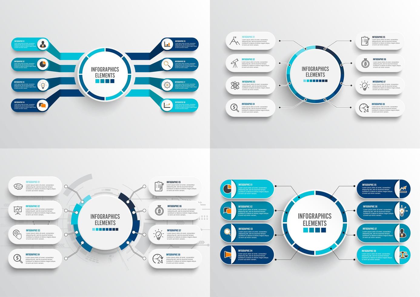 Establecer plantillas infográficas de 4 pasos con etiqueta de papel 3D, círculos integrados vector