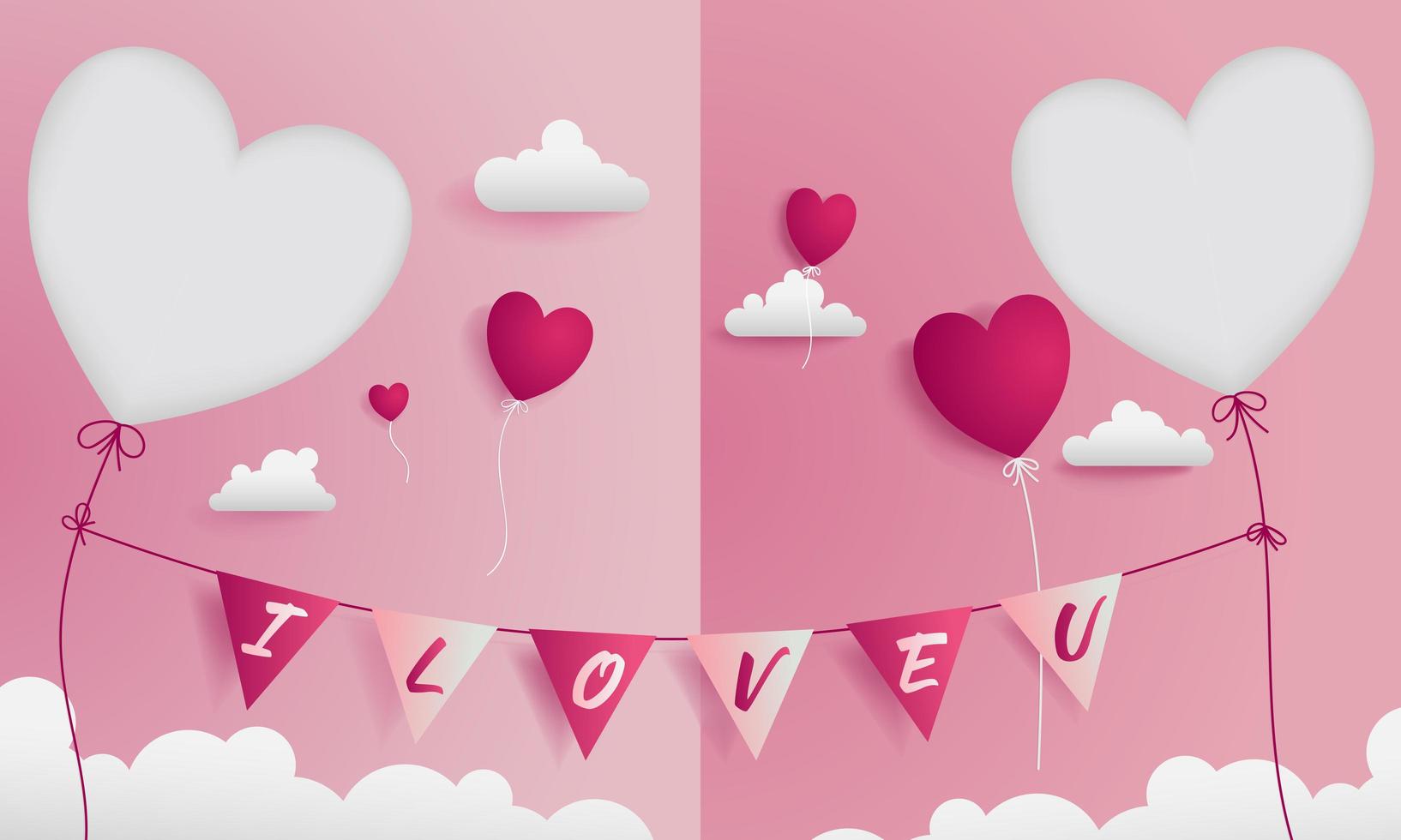 Valentine greeting card with paper craft style