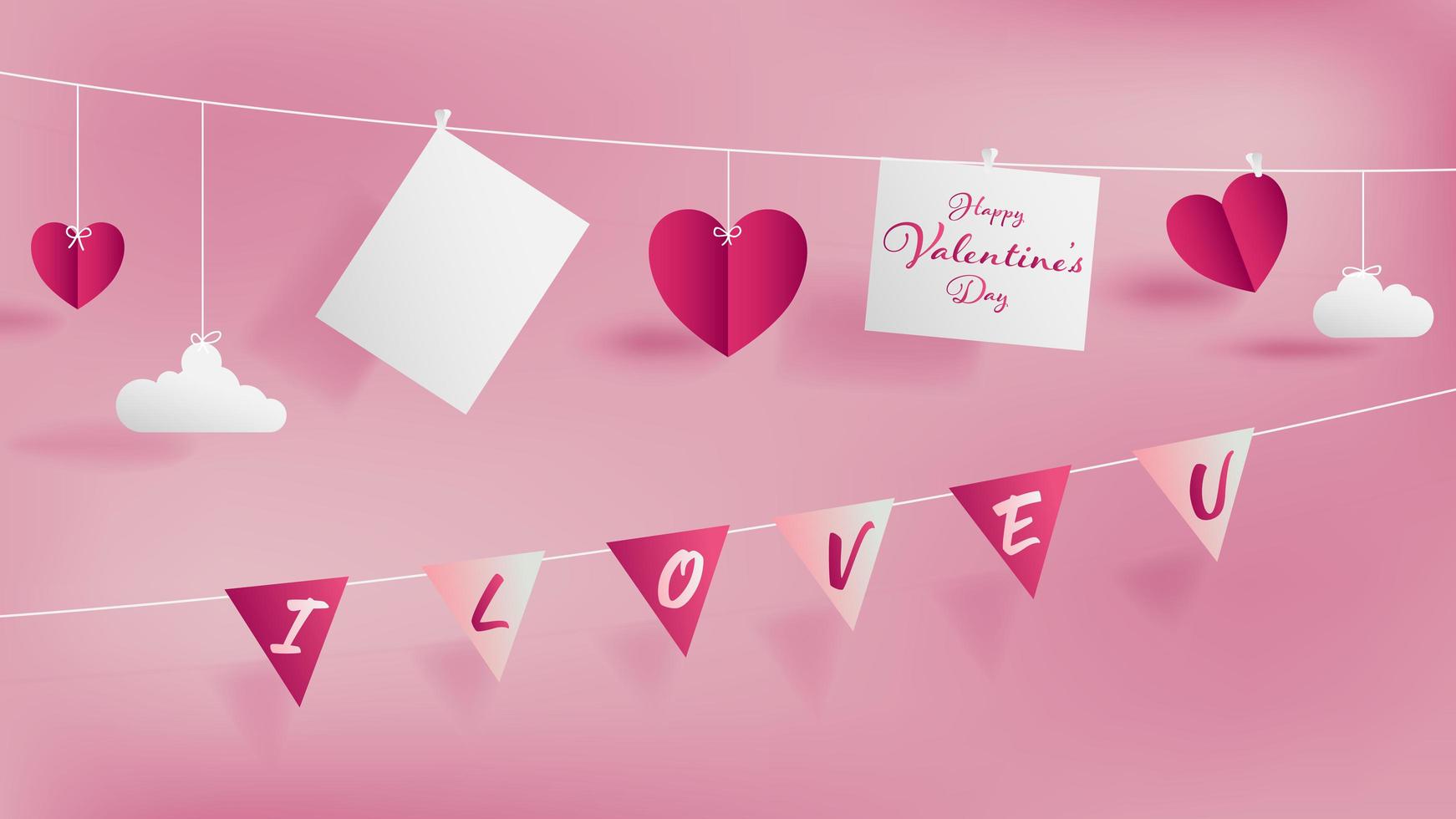 Valentine 's day paper craft concept contain two white strings vector