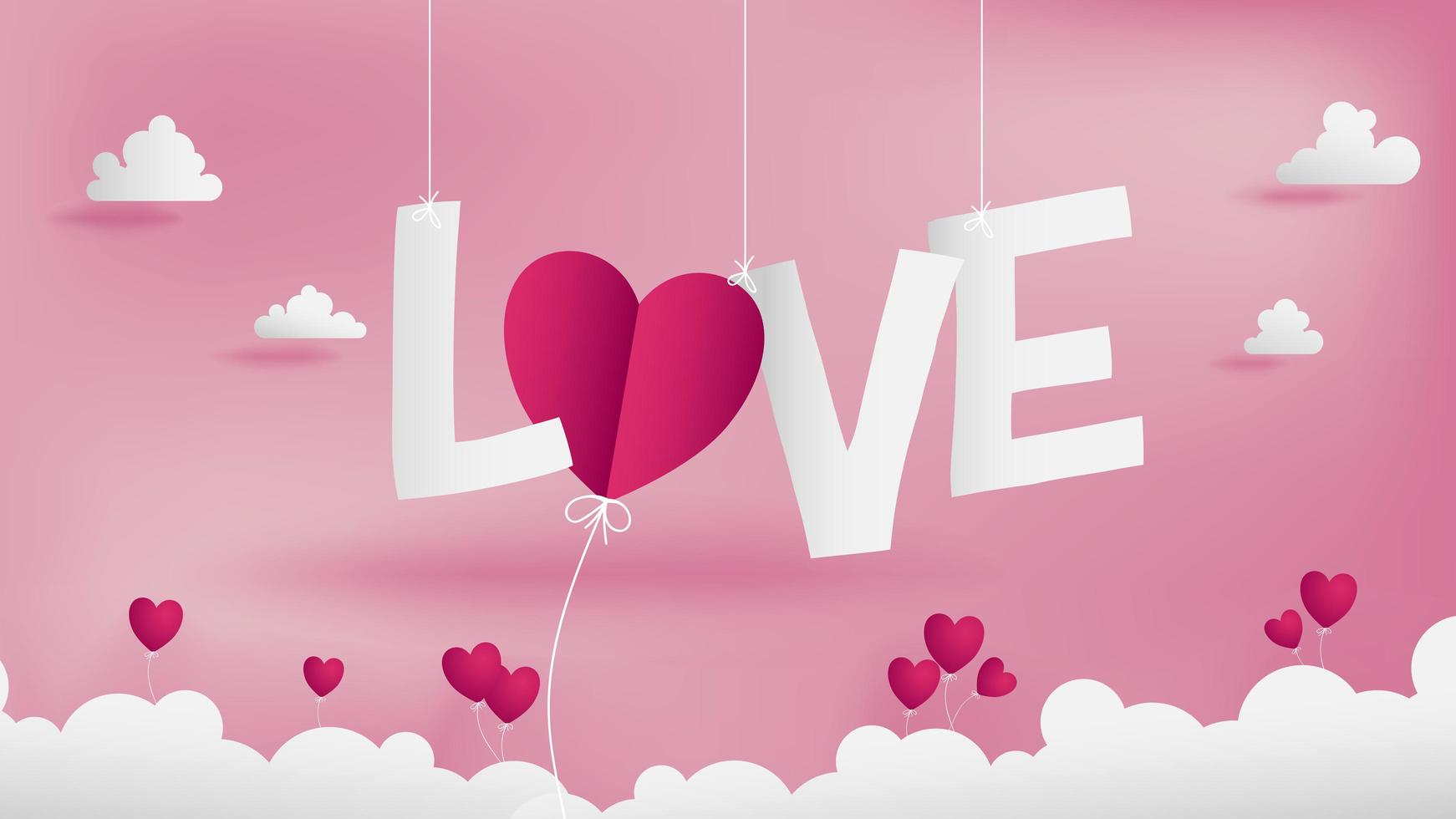 Paper craft of love alphabets over clouds vector
