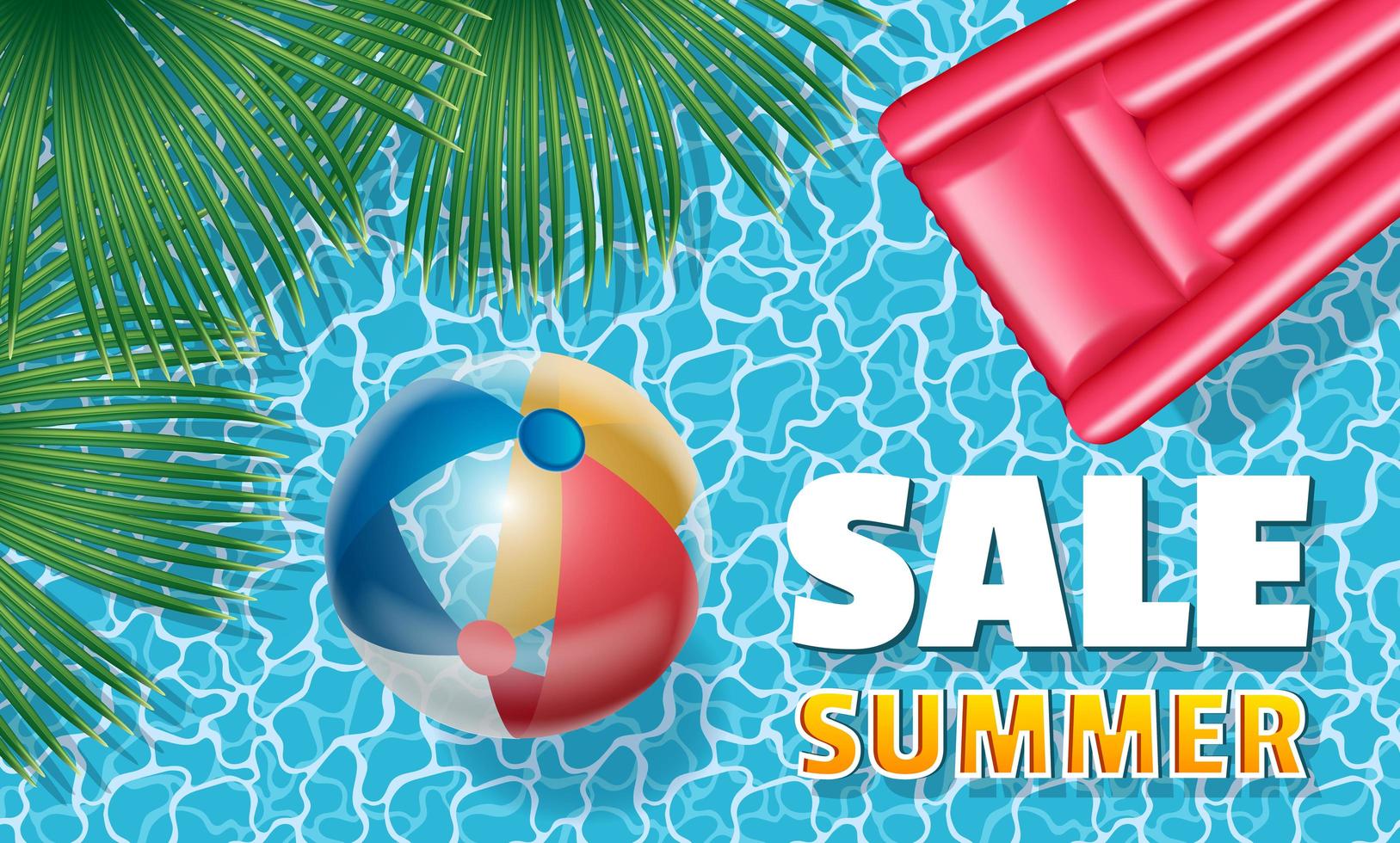 Sale summer banner with inflatable ball and mattress vector