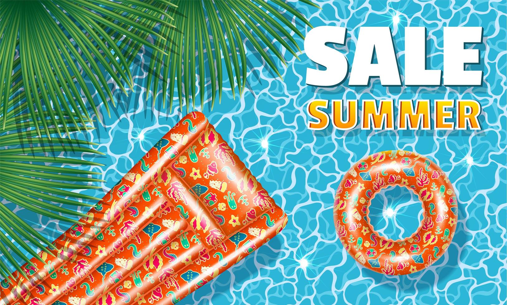 Summer Sale Banner with inflatable tube and mattress vector