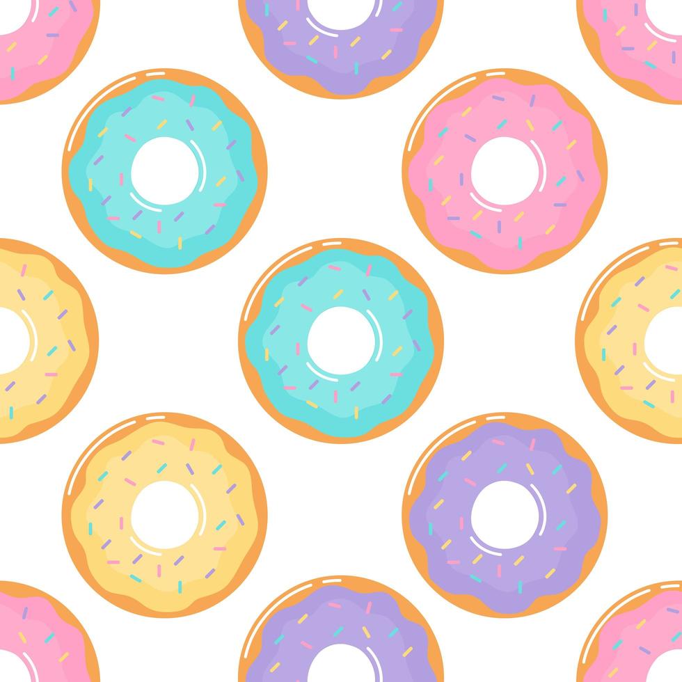 Kawaii Cute Pastel donuts Dulces postres de verano Patrón sin costuras vector