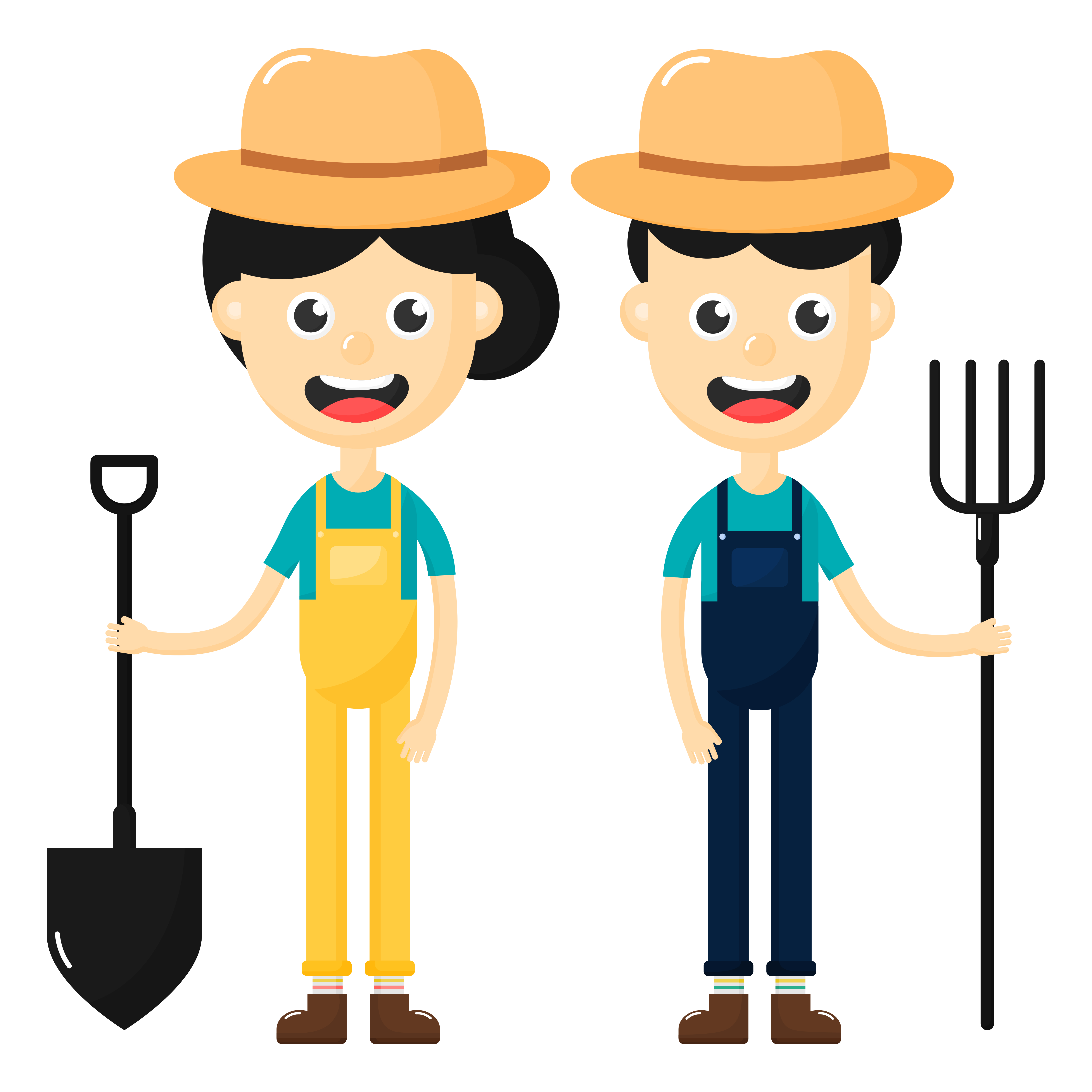 Happy farmers man and woman cartoon character set 691970 Vector Art at Vecteezy Happy farmers man and woman cartoon character set 691970 Vector Art at Vecteezy