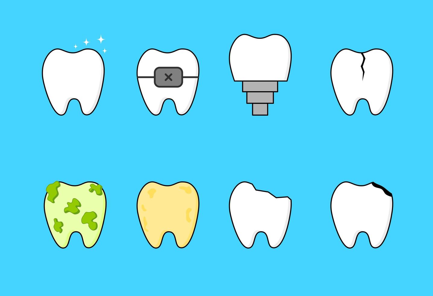 teeth icons set on blue background vector