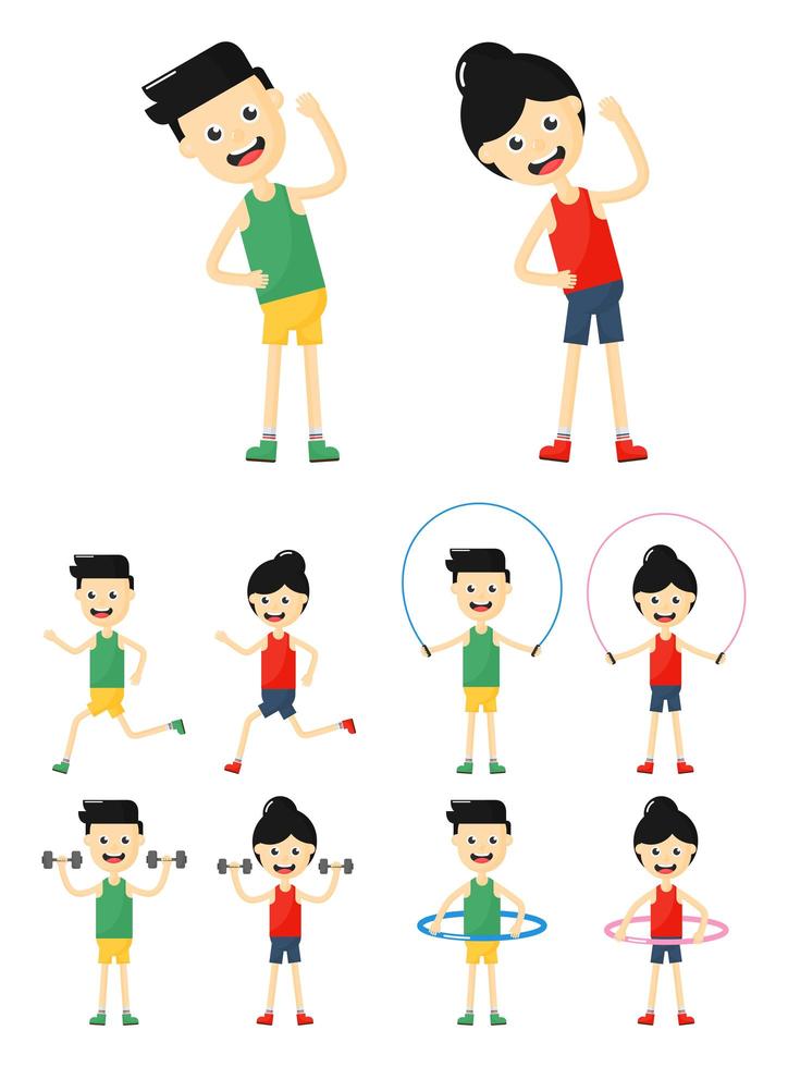 man and woman fitness exercise set vector