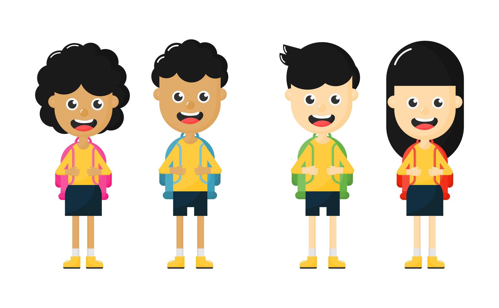 set of happy Cute School kids cartoon characters vector