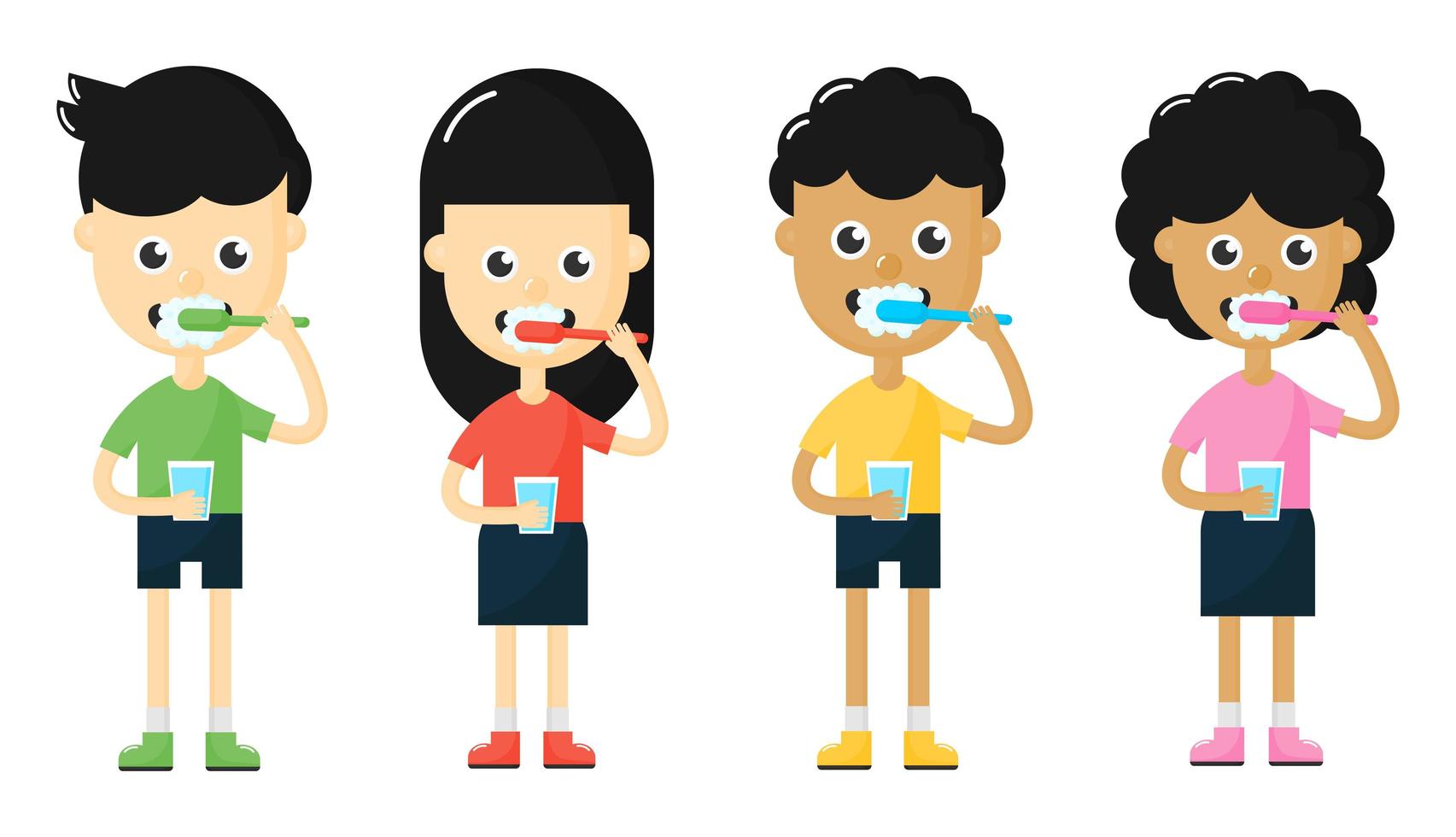 kids brushing teeth set vector