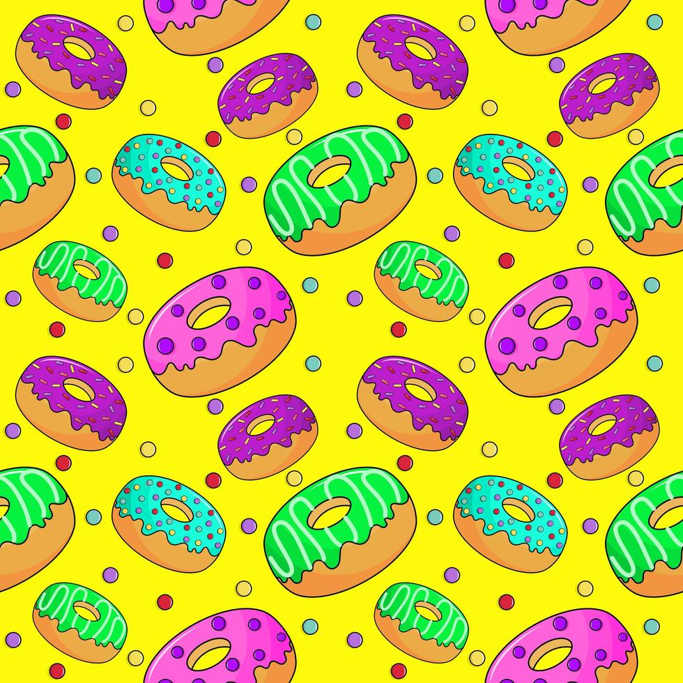 cute sweet donuts seamless pattern with neon coloring vector