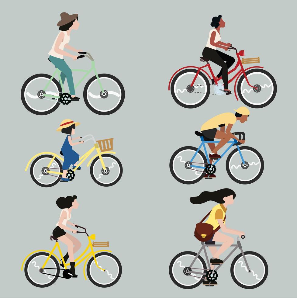 conjunto de personas que andan en bicicleta vector