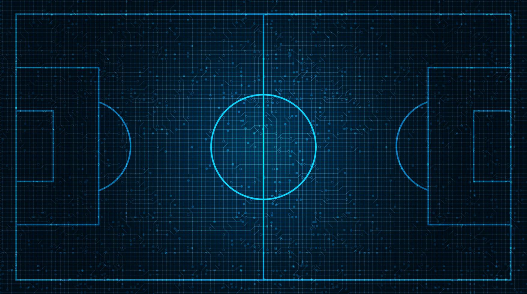 Campo de fútbol sobre fondo de tecnología digital. vector