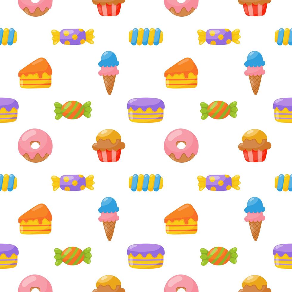 cute candy seamless pattern. sweets desserts isolated on white background vector