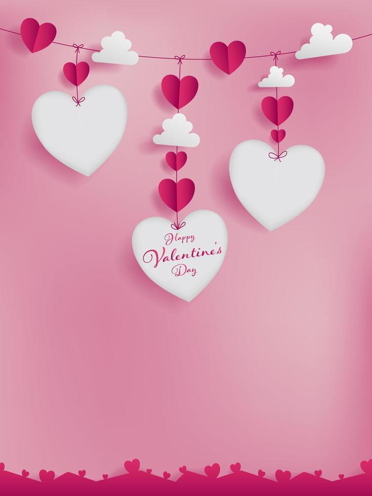 Valentines paper art concept with three die-cuts of heart shape vector