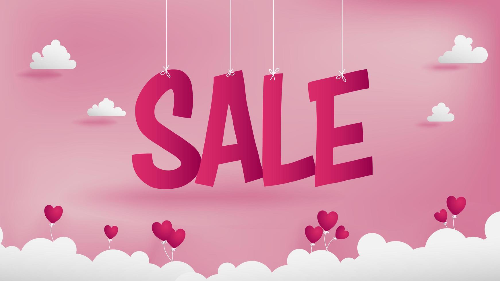 Banner de San Valentín de texto de gran venta en estilo de corte de papel vector