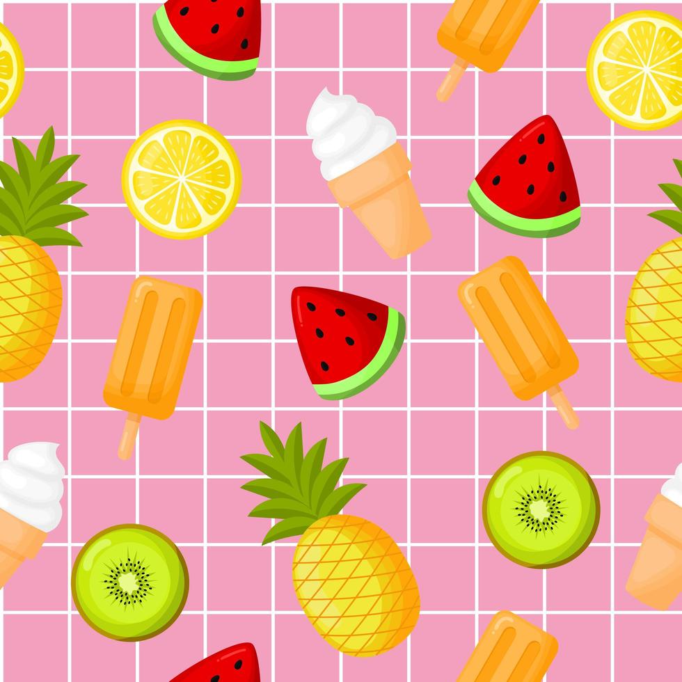 Tropical fruits  with ice cream seamless summer pattern vector
