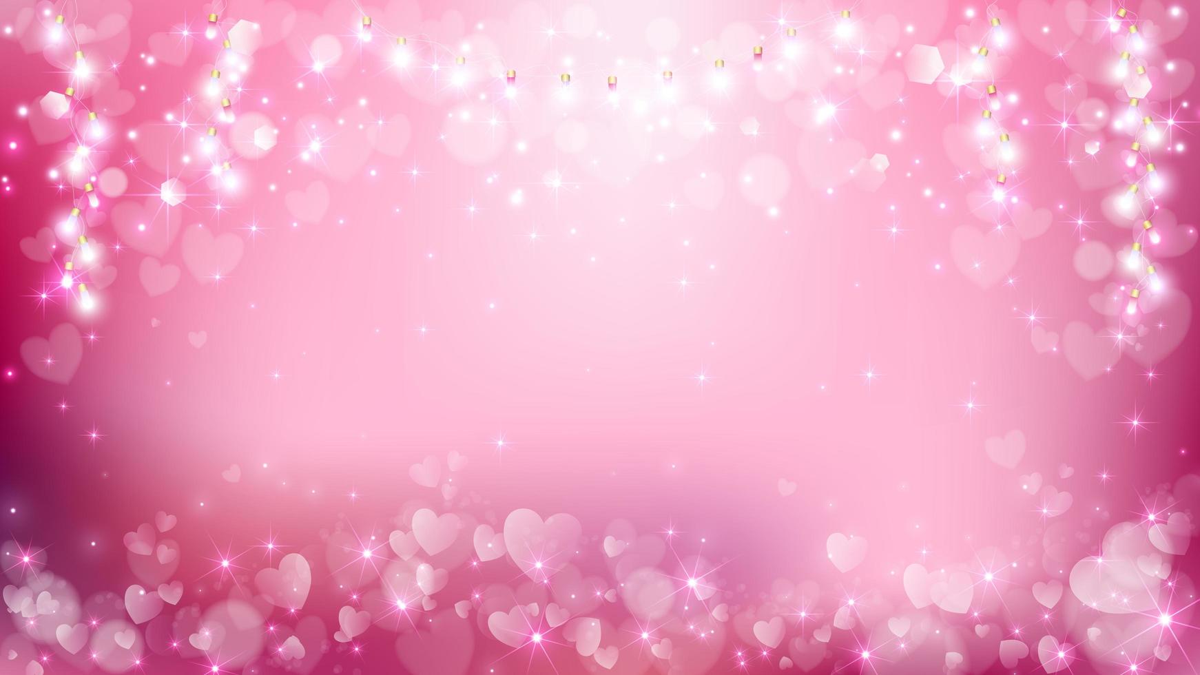 Soft pastel valentine background with hearts and light string vector