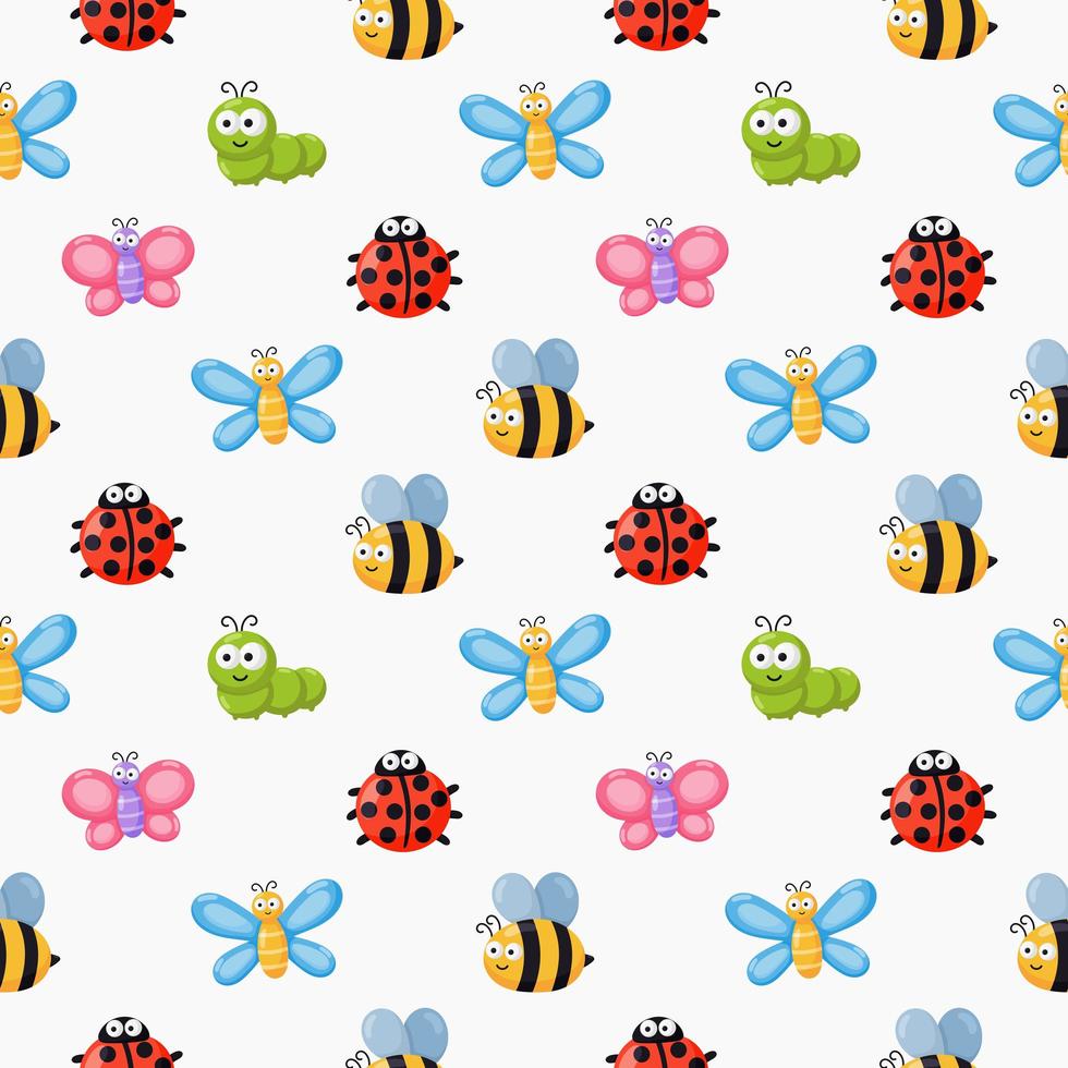 Seamless pattern funny bugs vector