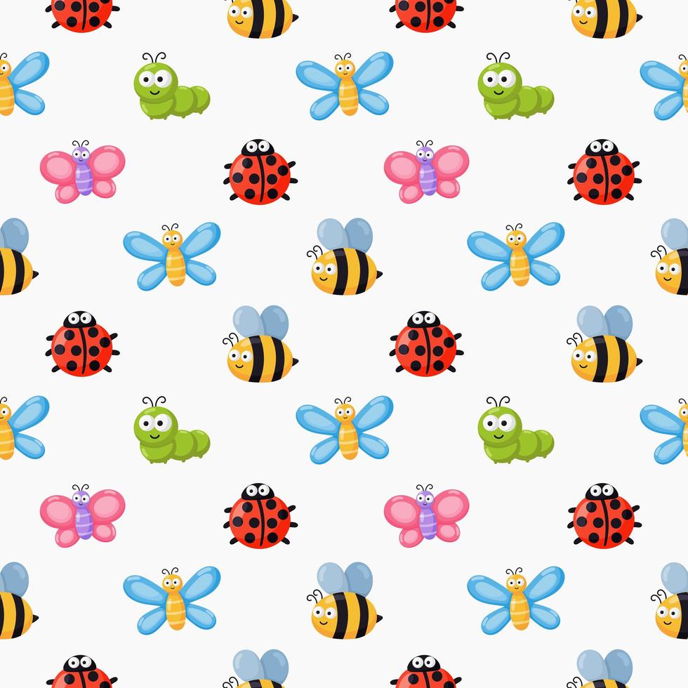 Seamless pattern funny bugs vector