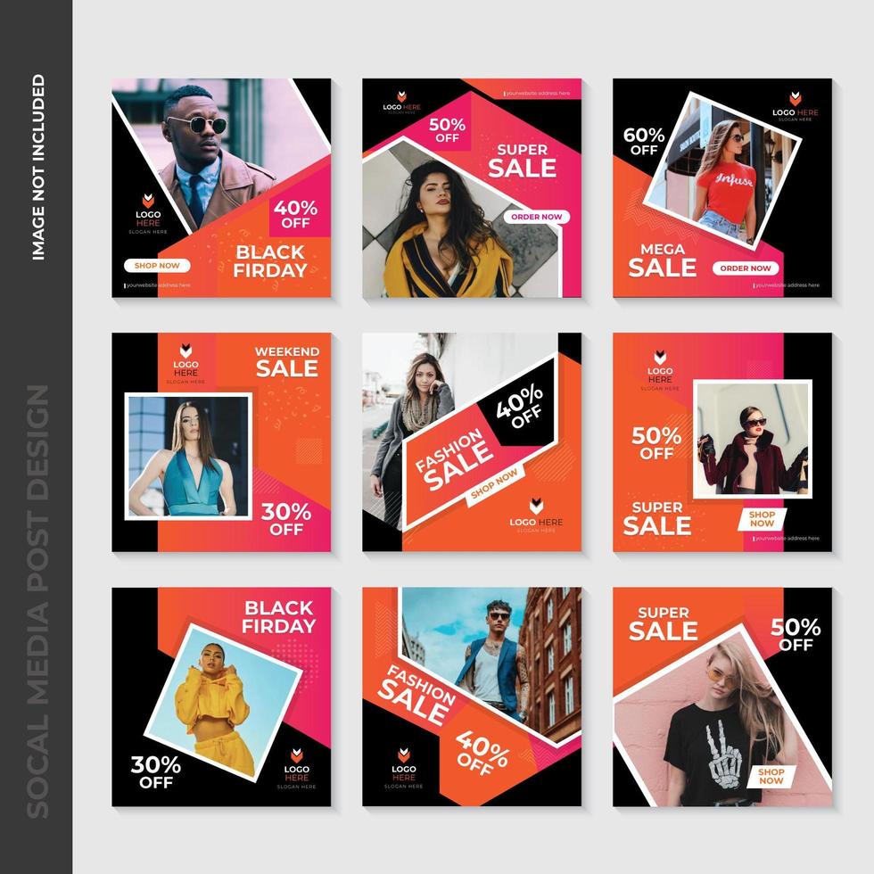 Pink and Orange Geometric Fashion Social Media Post Template Design vector