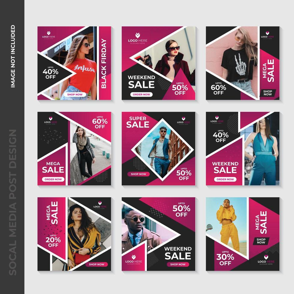 Pink Geometric Fashion Social Media Post Template Design vector