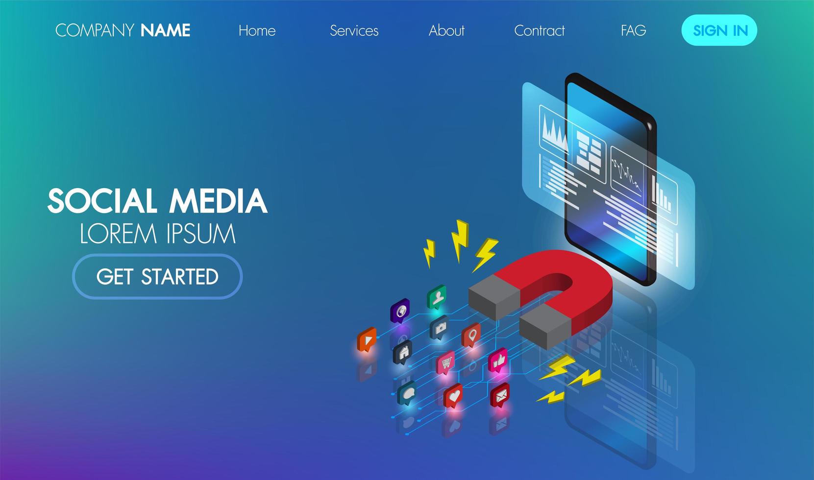 Social media marketing isometric web banner  vector