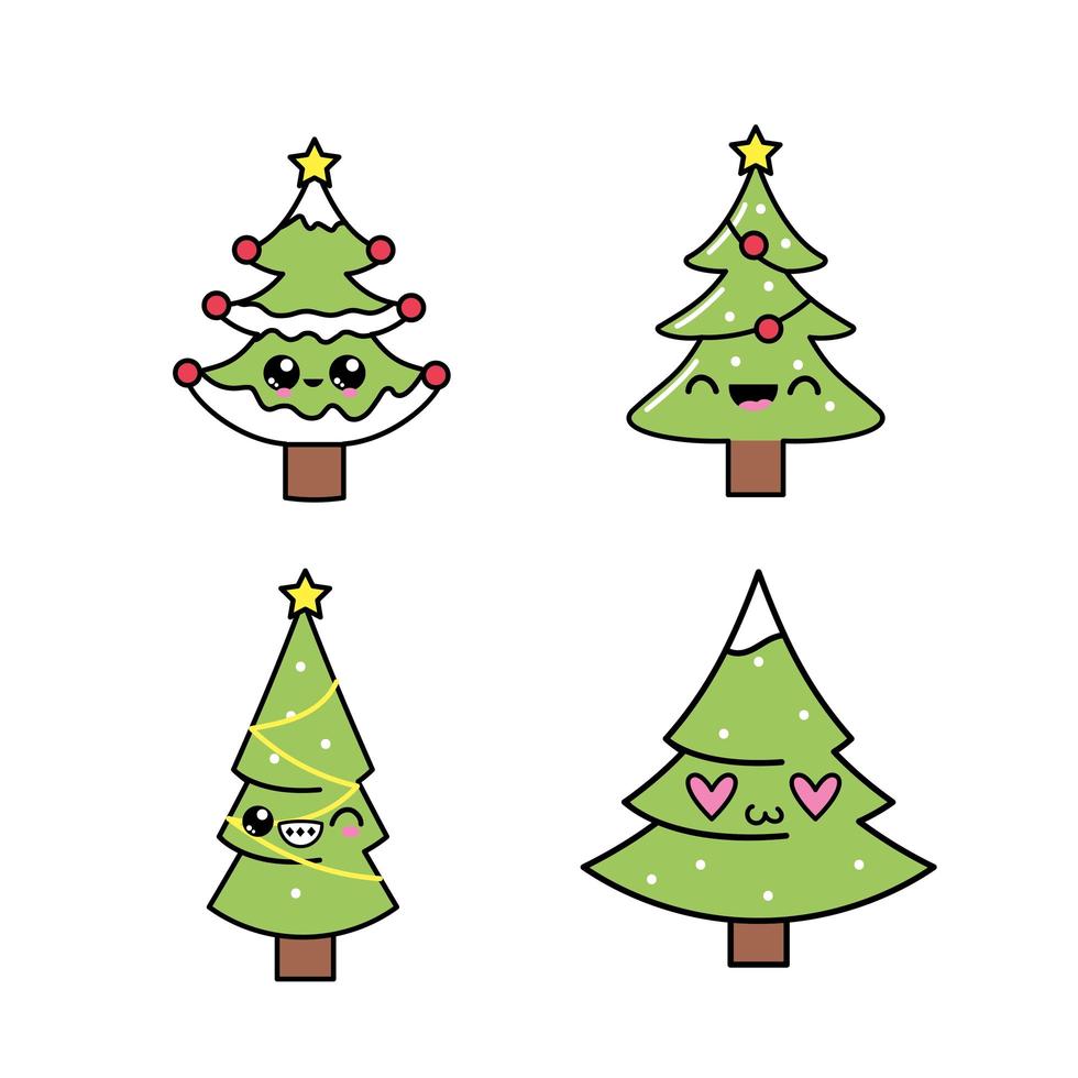 Conjunto de lindos árboles de navidad vector