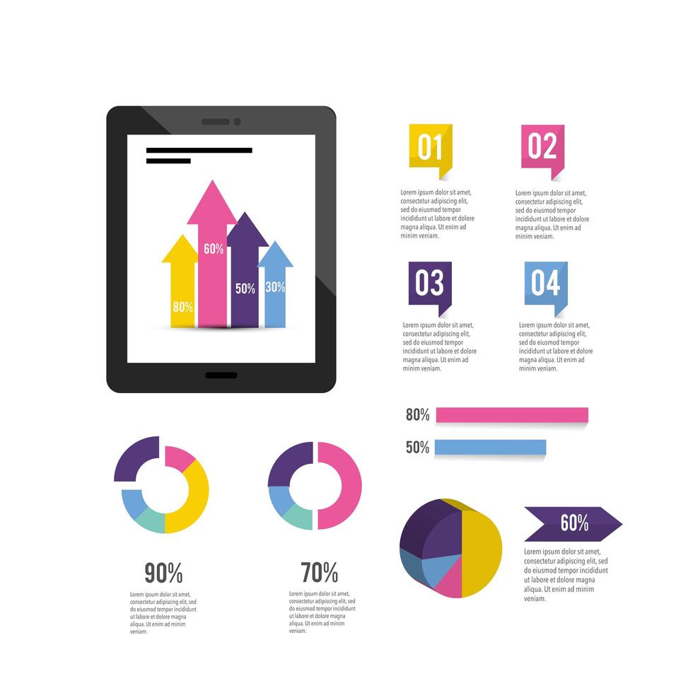 tecnología de tableta con diagrama de negocios infográfico vector