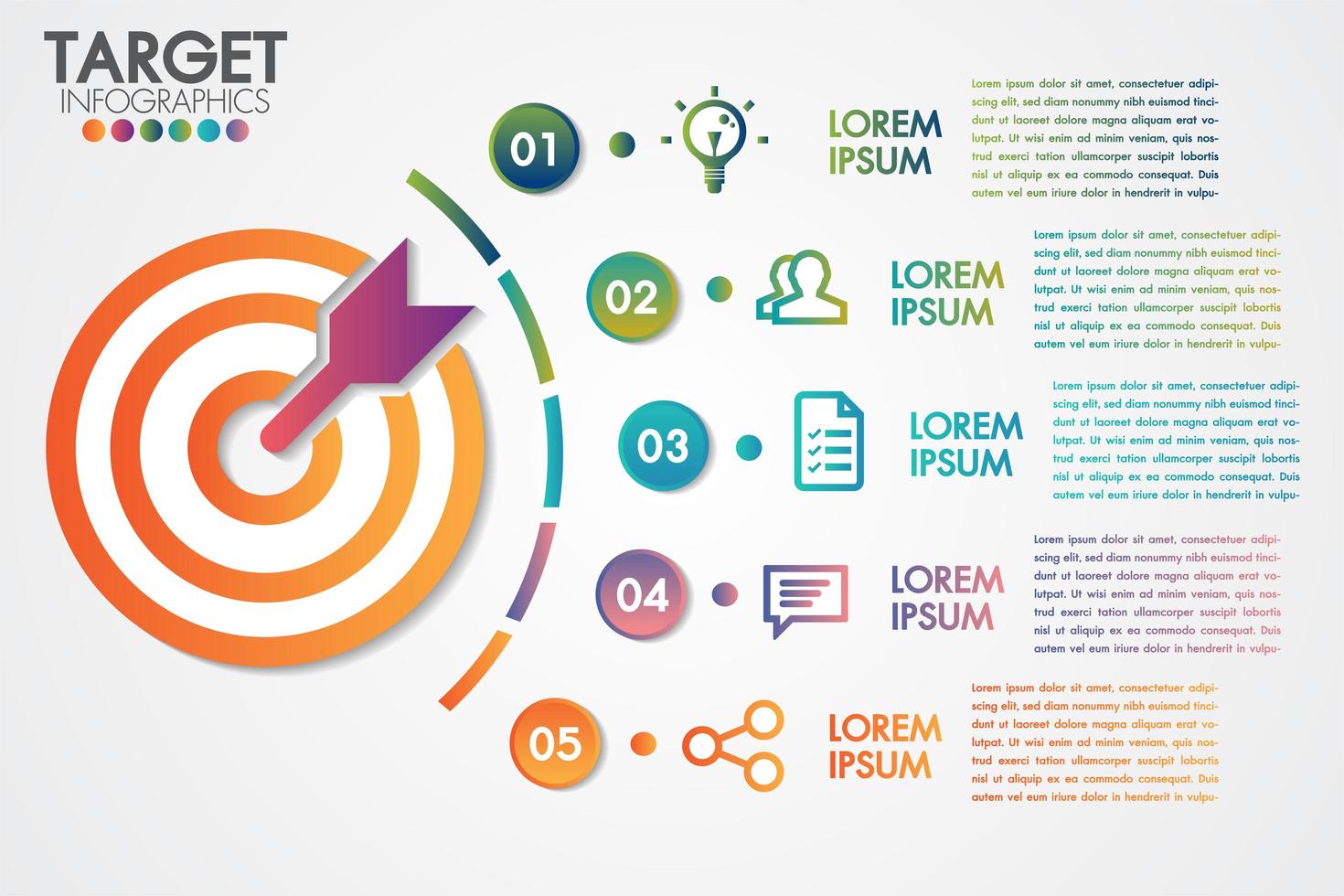 Target infographics 5 steps or options business design vector