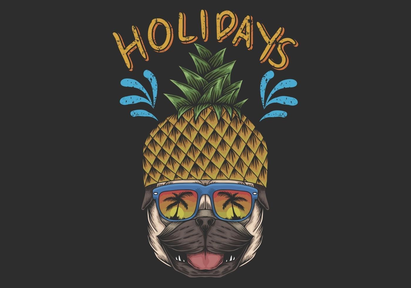 Ilustración de vacaciones de pug de piña vector