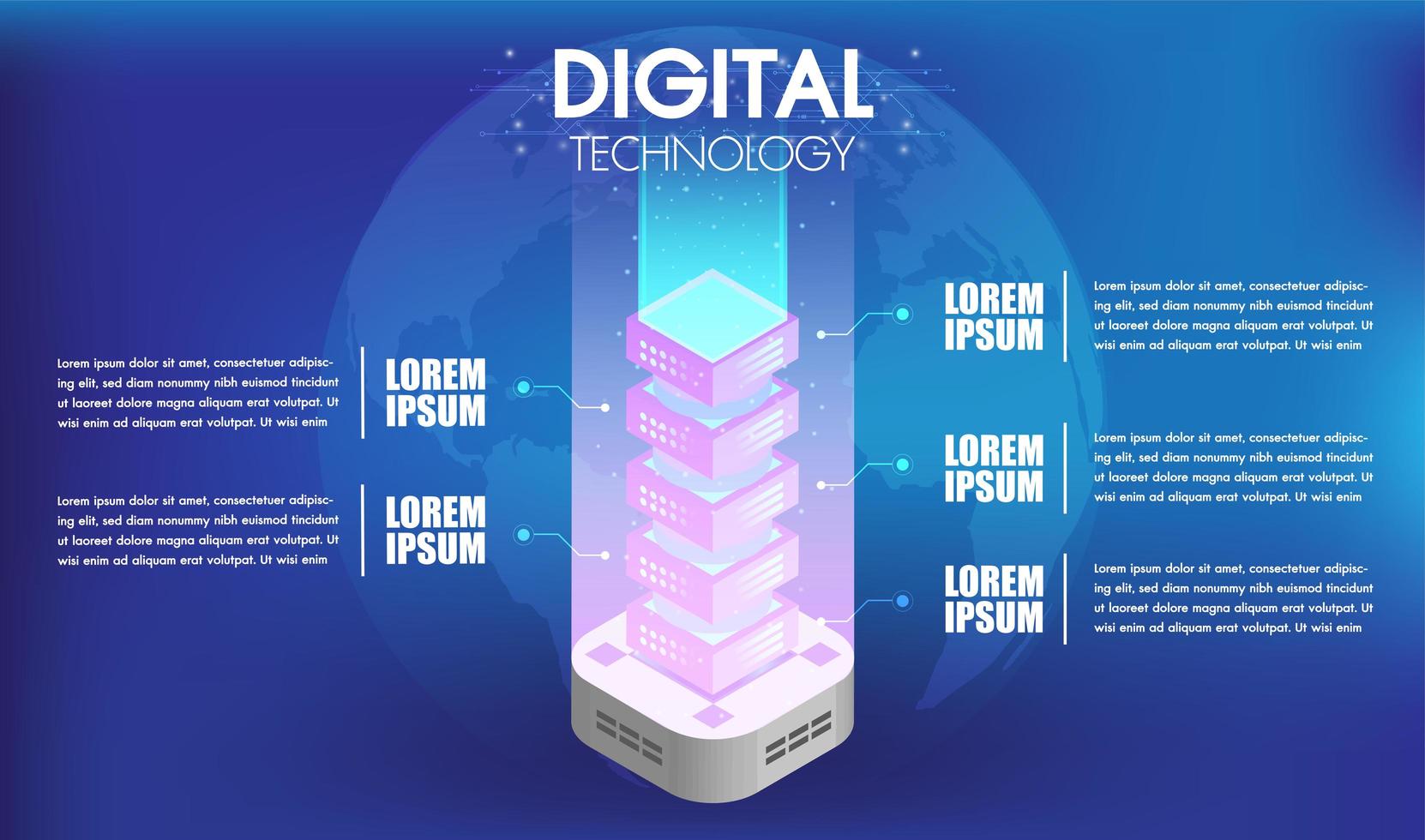 Concept of big data technology processing with 5 options vector