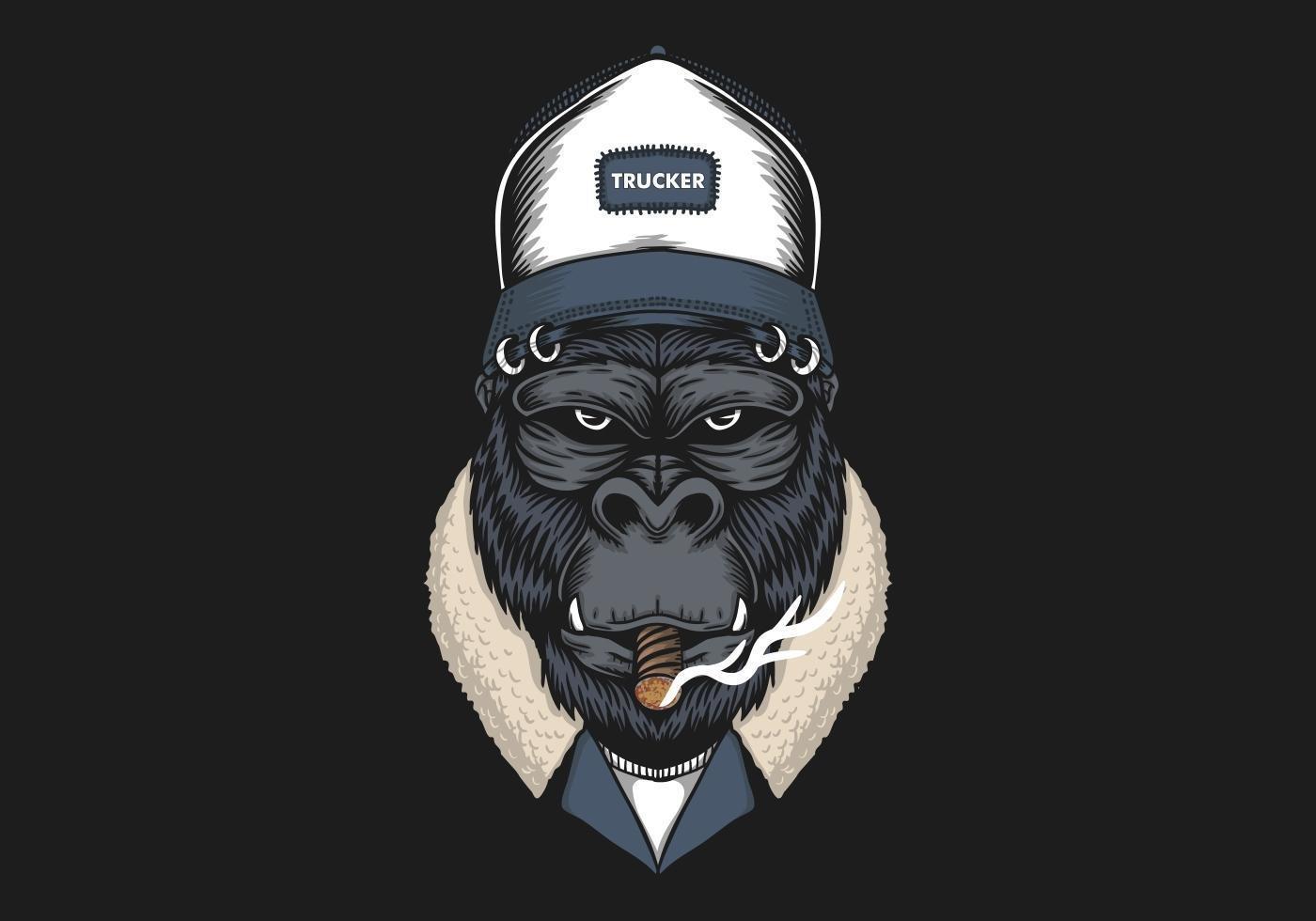 Gorilla head wearing trucker hat illustration vector